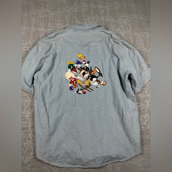 Vintage Warner Bros Looney Tunes Embroidered Button Down Short Sleeve Size Large - Picture 6 of 7